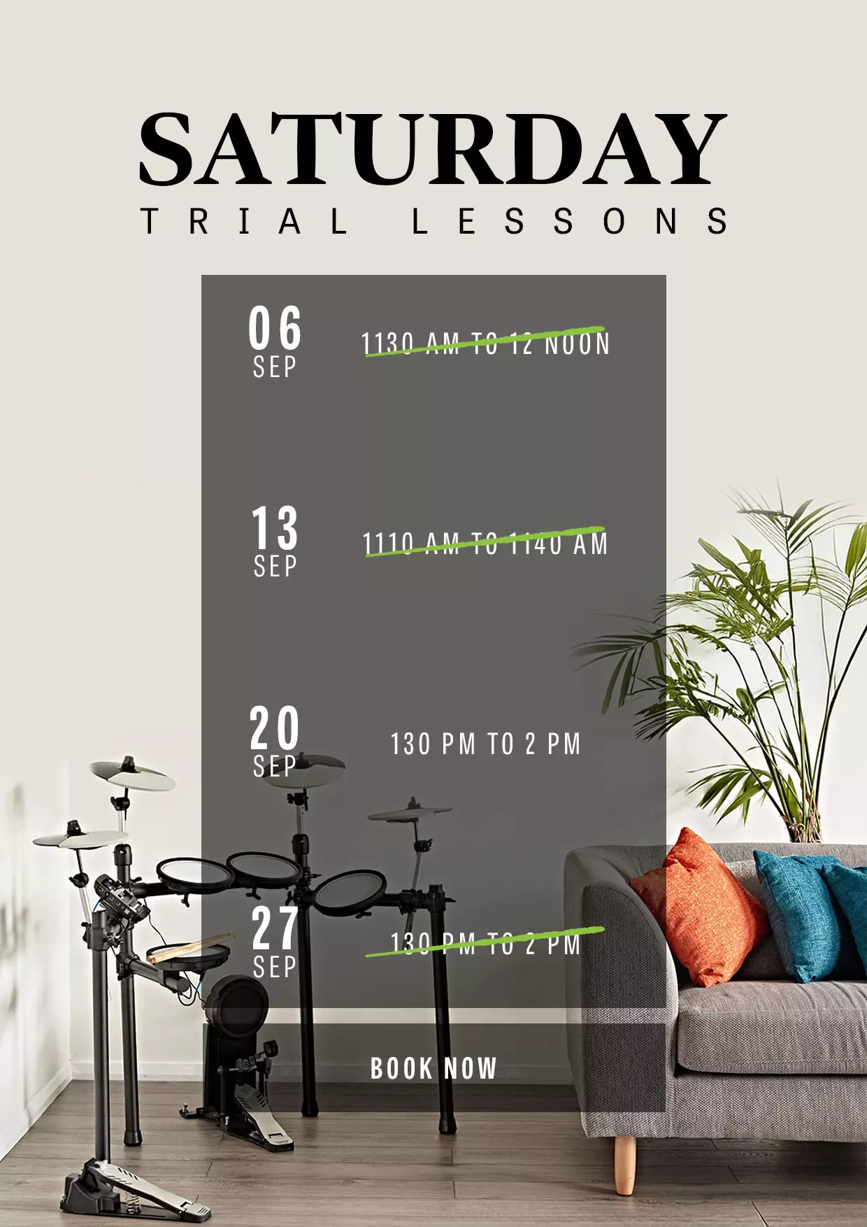 J Music - Adult Drum Lessons - Available Trial Slots