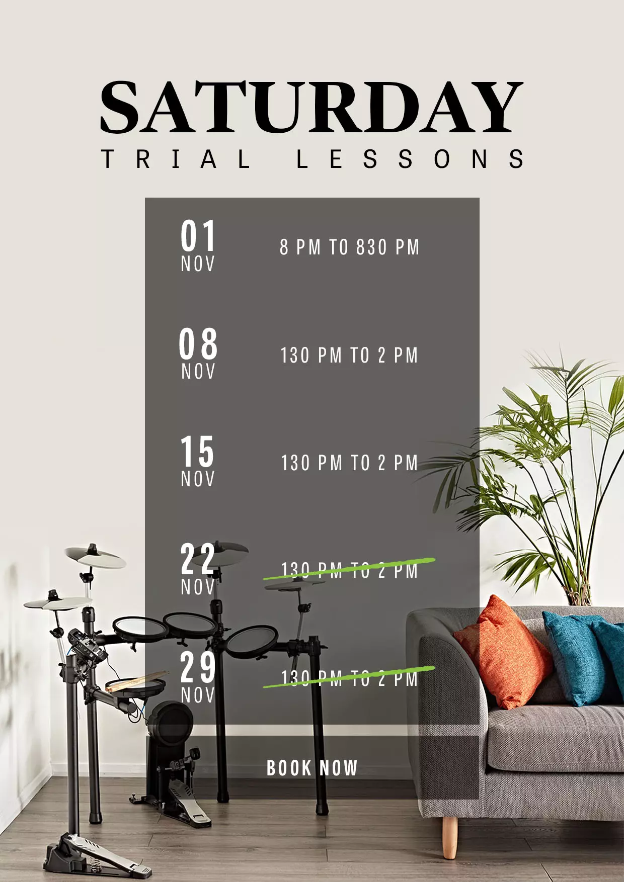 J Music - Adult Drum Lessons - Available Trial Slots