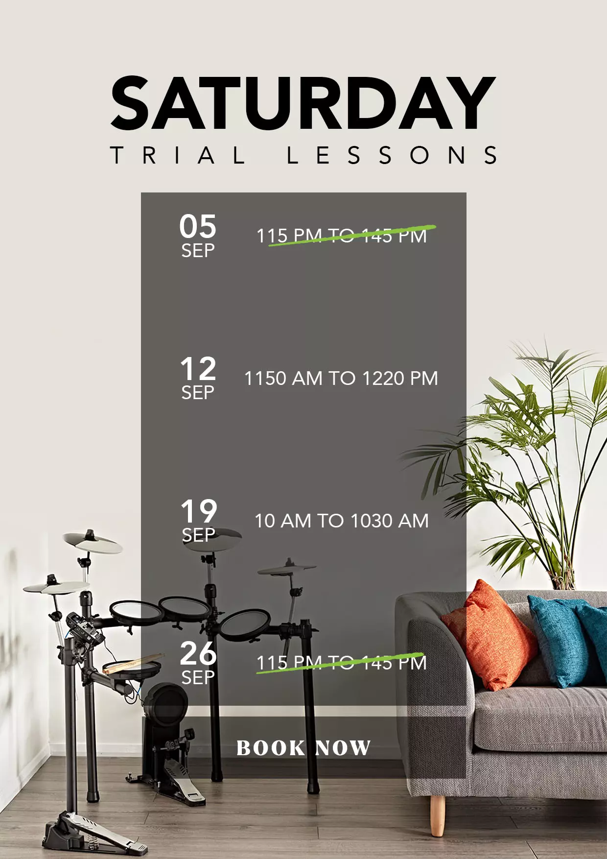 J Music - Adult Drum Lessons - Available Trial Slots