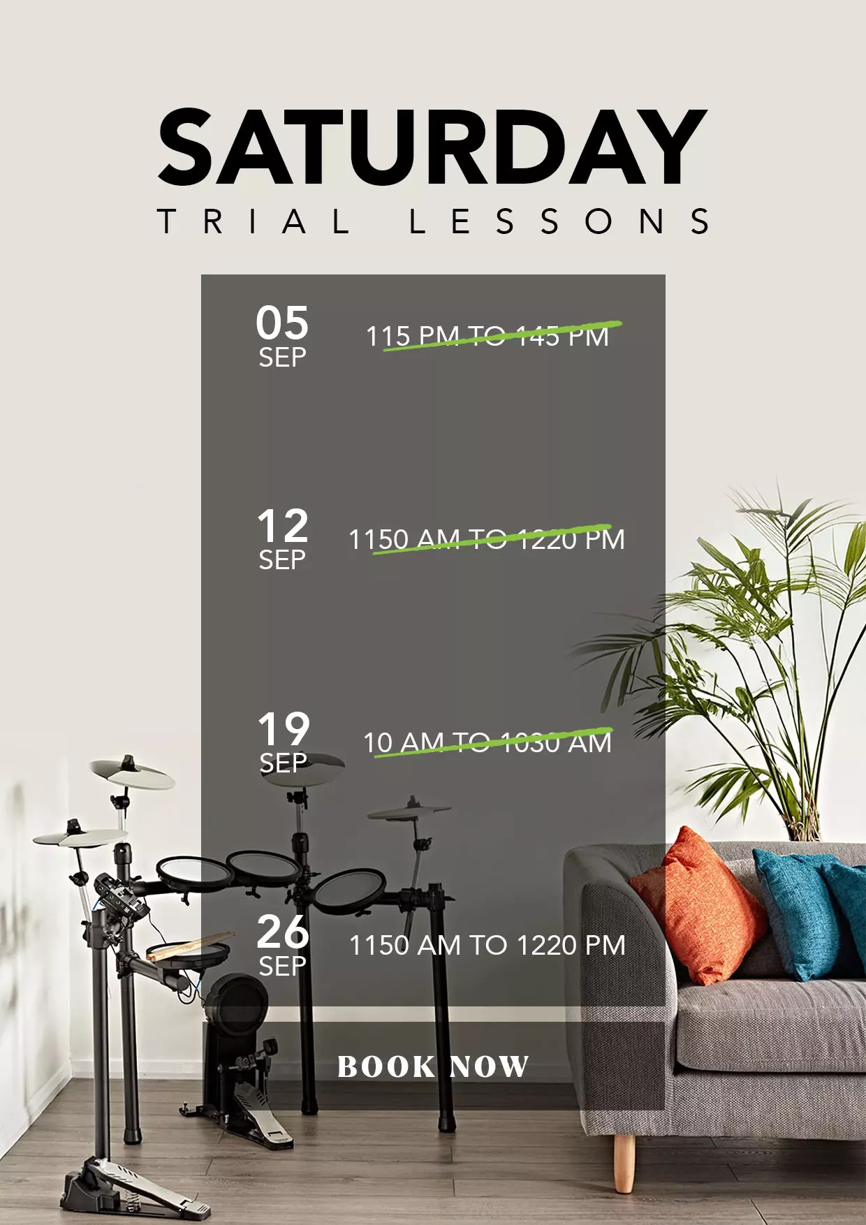 J Music - Adult Drum Lessons - Available Trial Slots